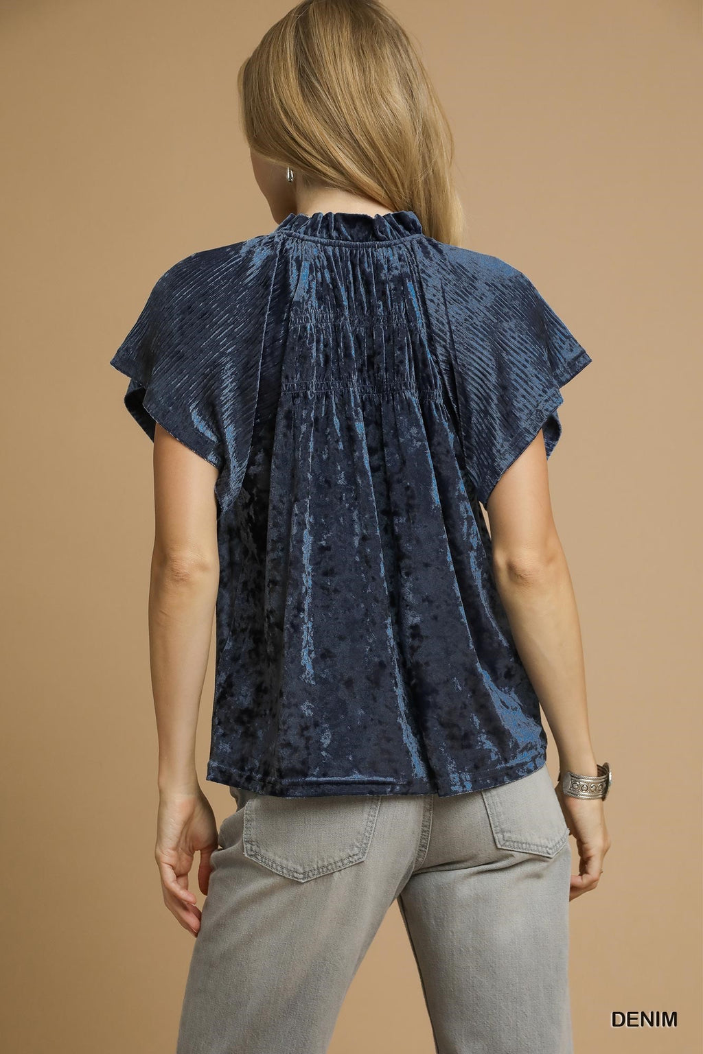 Umgee USA Umgee Crushed Velvet Pleated Blouse
