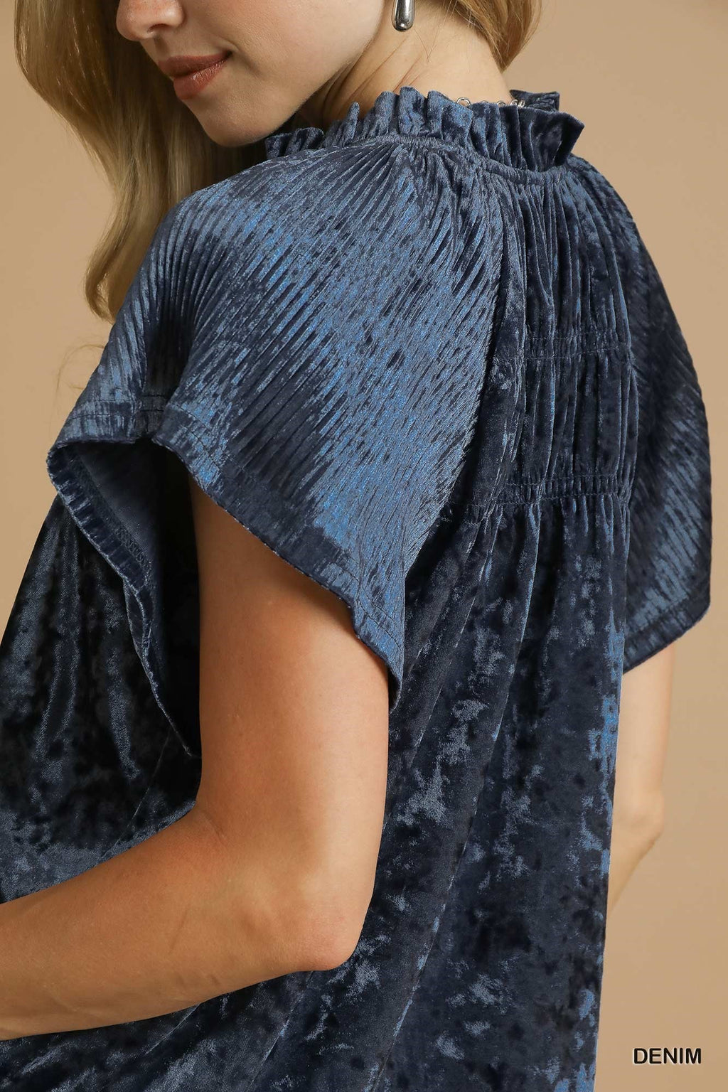 Umgee USA Umgee Crushed Velvet Pleated Blouse